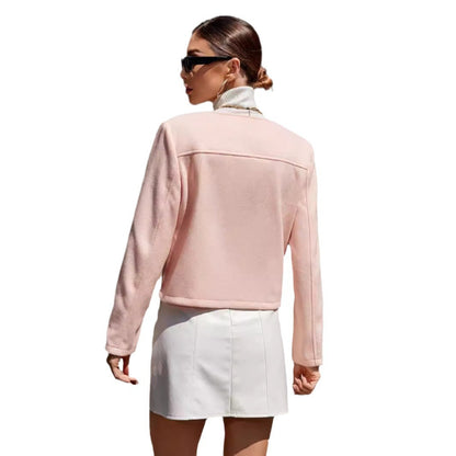 Damen Bouclé-Jacke Strukturierte Taschen Goldfarben Eveloria