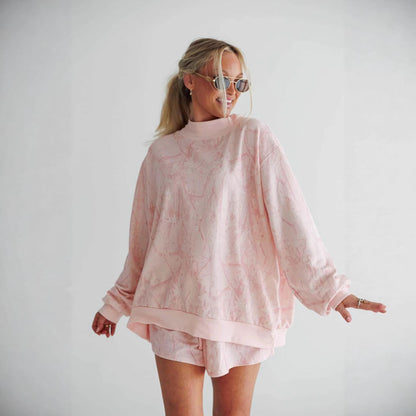 Damen Sweatshirt-Shorts-Anzug Elastisch Hochsteckkragen Grau Eveloria