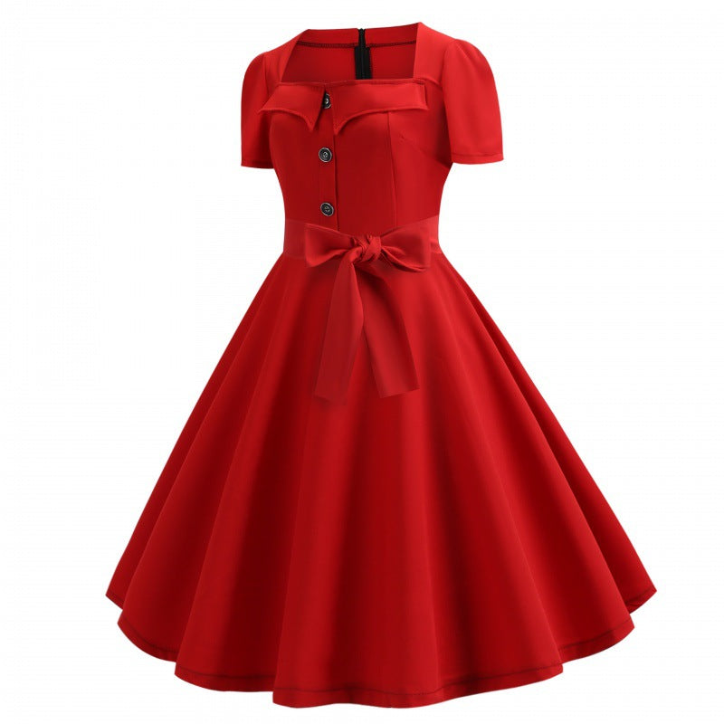 Damen Swingkleid mit Knopfleiste und Taillengürtel Eveloria