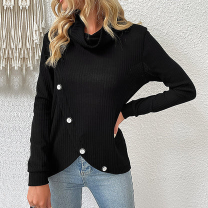 Damen Strickpullover Asymmetrisch Hochgeschlossener Kragen Beige