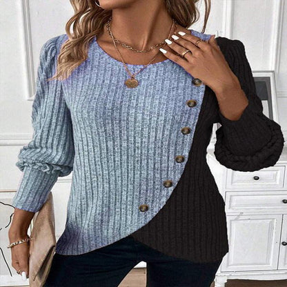 Damen Pullover Asymmetrisch Knopfdetails Eveloria