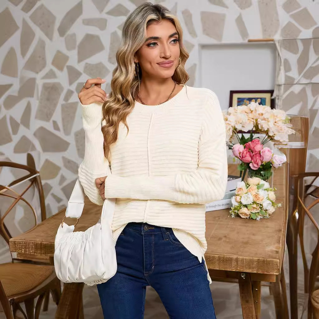 Damen Strickpullover Feine Rippstruktur Lässiger Schnitt - Eveloria