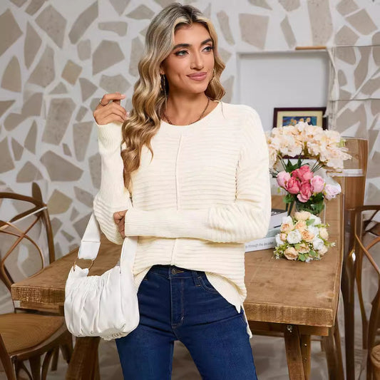 Damen Strickpullover Feine Rippstruktur Lässiger Schnitt - Eveloria