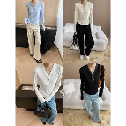 Damen Langarmshirt mit Knöpfen und lockerem Schnitt Eveloria