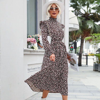 Damen Maxikleid Floralmuster Rüschen A-Linie