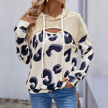 Damen Hoodie Leopardenmuster Cut-Out-Details Eveloria