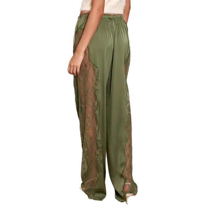 Damen Satin-Hosen Spitzenakzente Eveloria