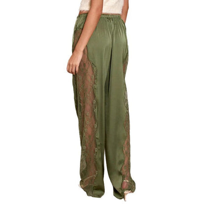 Damen Satin-Hosen Spitzenakzente Eveloria