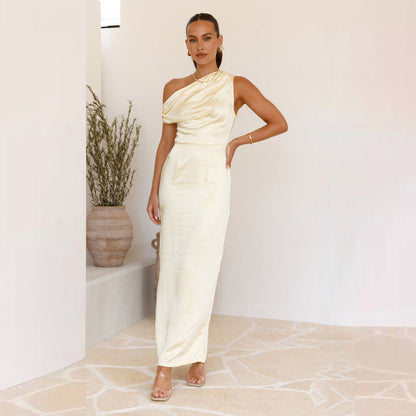 Damen Maxikleid Einseitiger Ausschnitt Raffung Eveloria