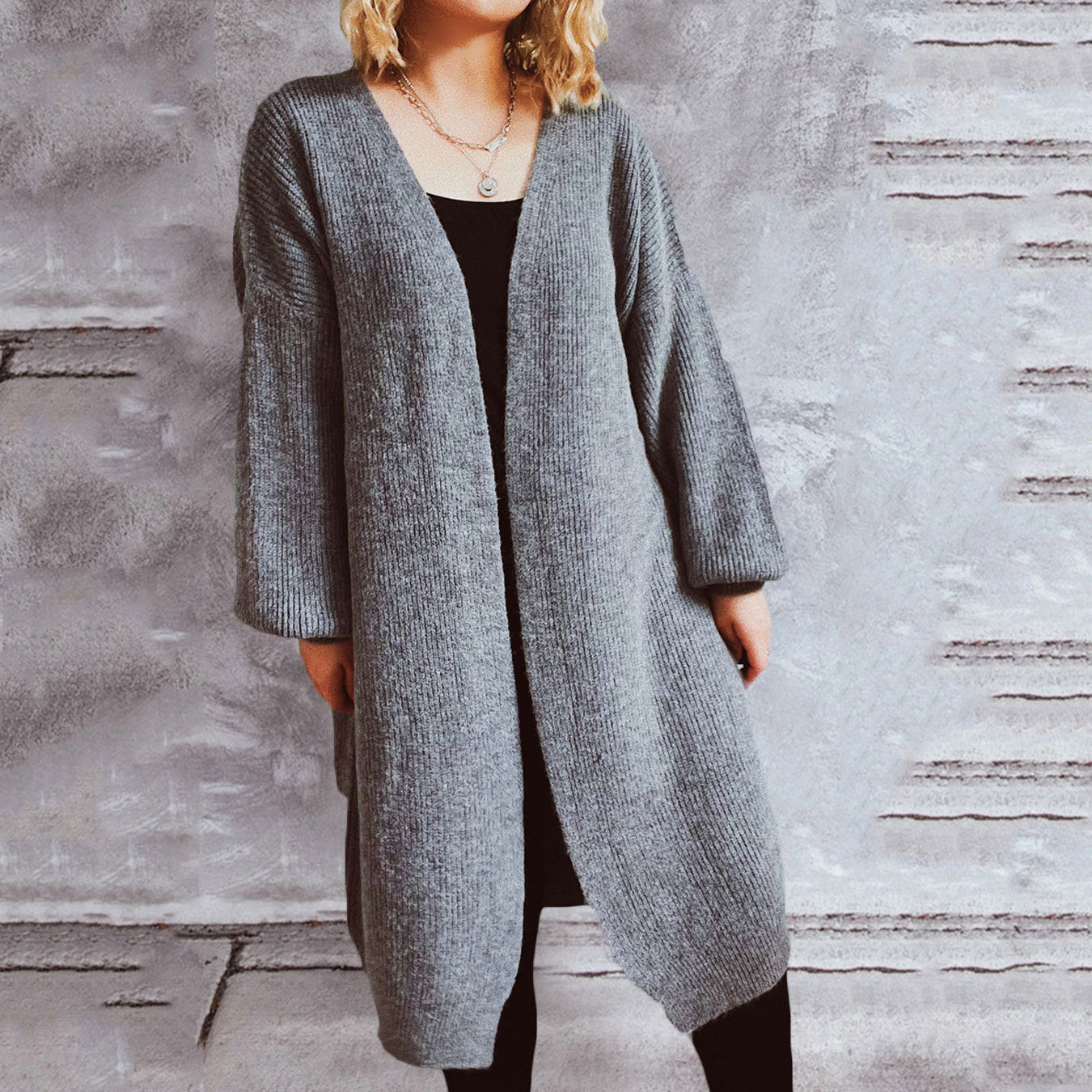 Damen Strickjacke Oversized V-Ausschnitt Weite Passform Beige