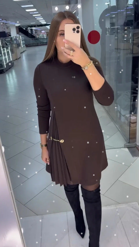 Damen Kleid Falten-Design Dekorativer Gurt
