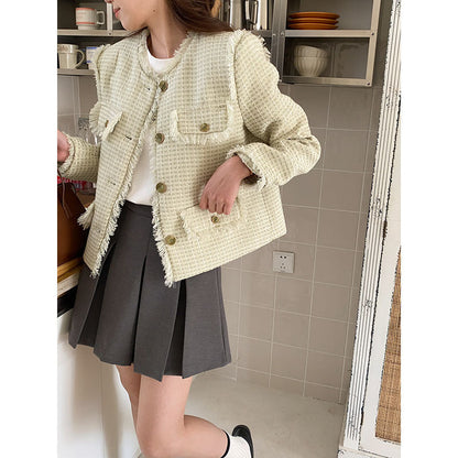 Damen Cropped Jacke mit Fransen und Taschen Eveloria