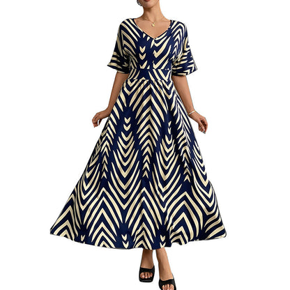 Damen Maxikleid V-Ausschnitt Geometrisches Muster Eveloria