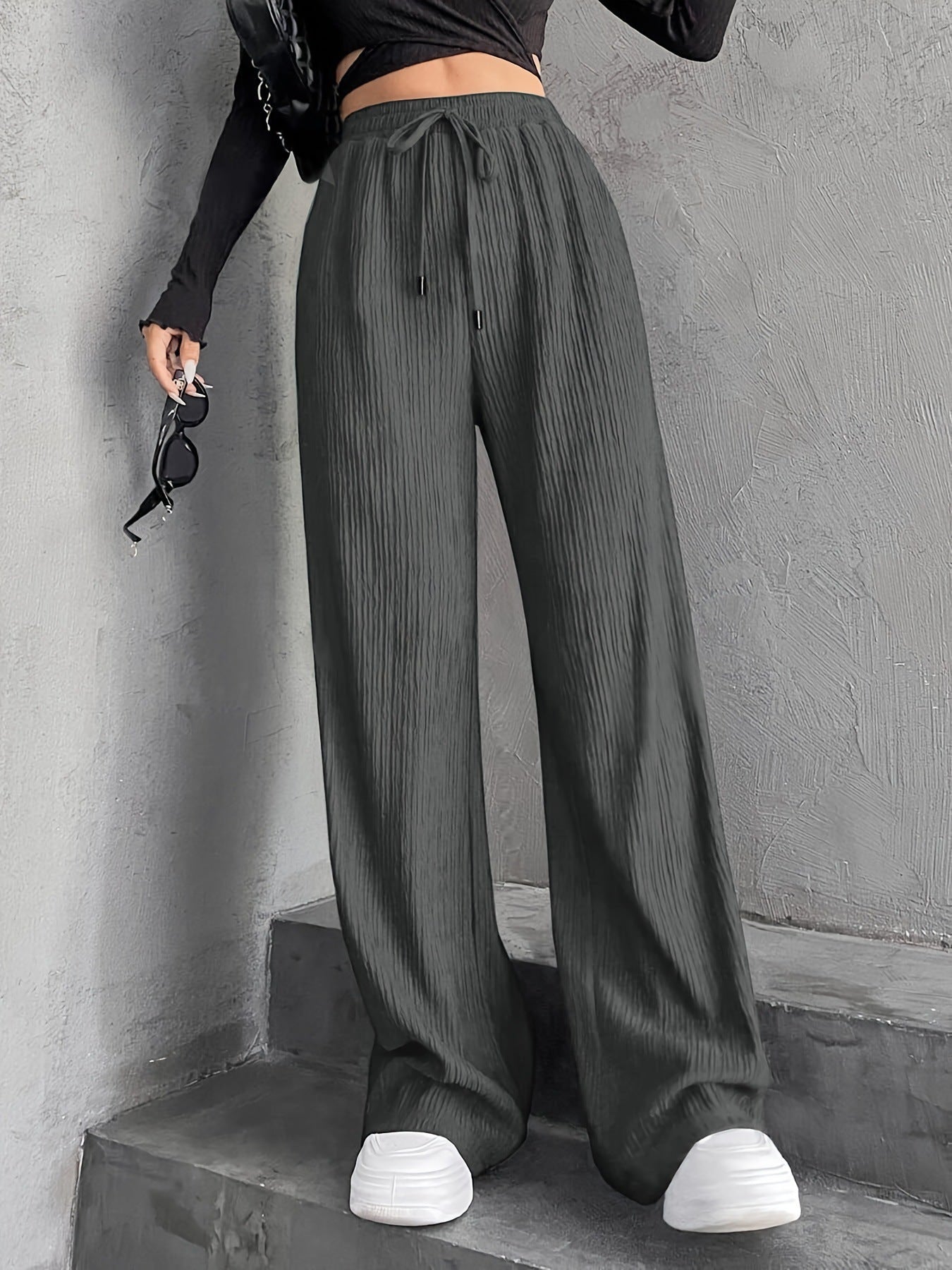 Damen Plissee-Hose Weit mit elastischem Bund und Taschen