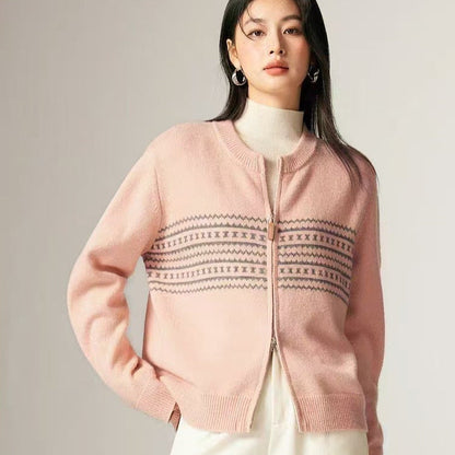 Damen Strickjacke Nordic Muster Reißverschluss Eveloria