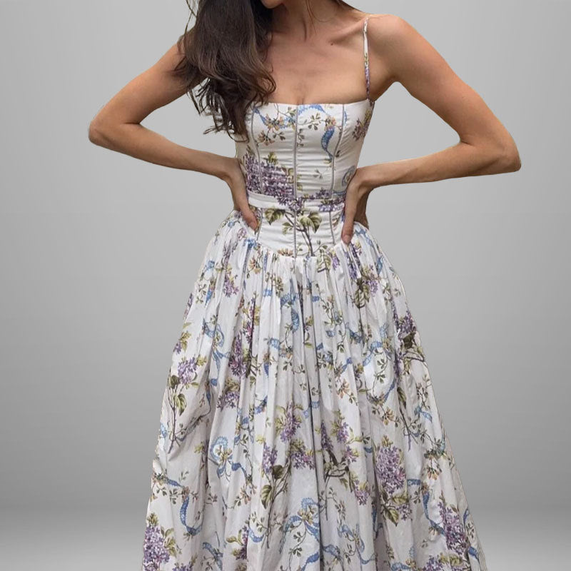 Damen Maxikleid Floralmuster Gerafftes Oberteil Eveloria