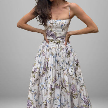 Damen Maxikleid Floralmuster Gerafftes Oberteil Eveloria