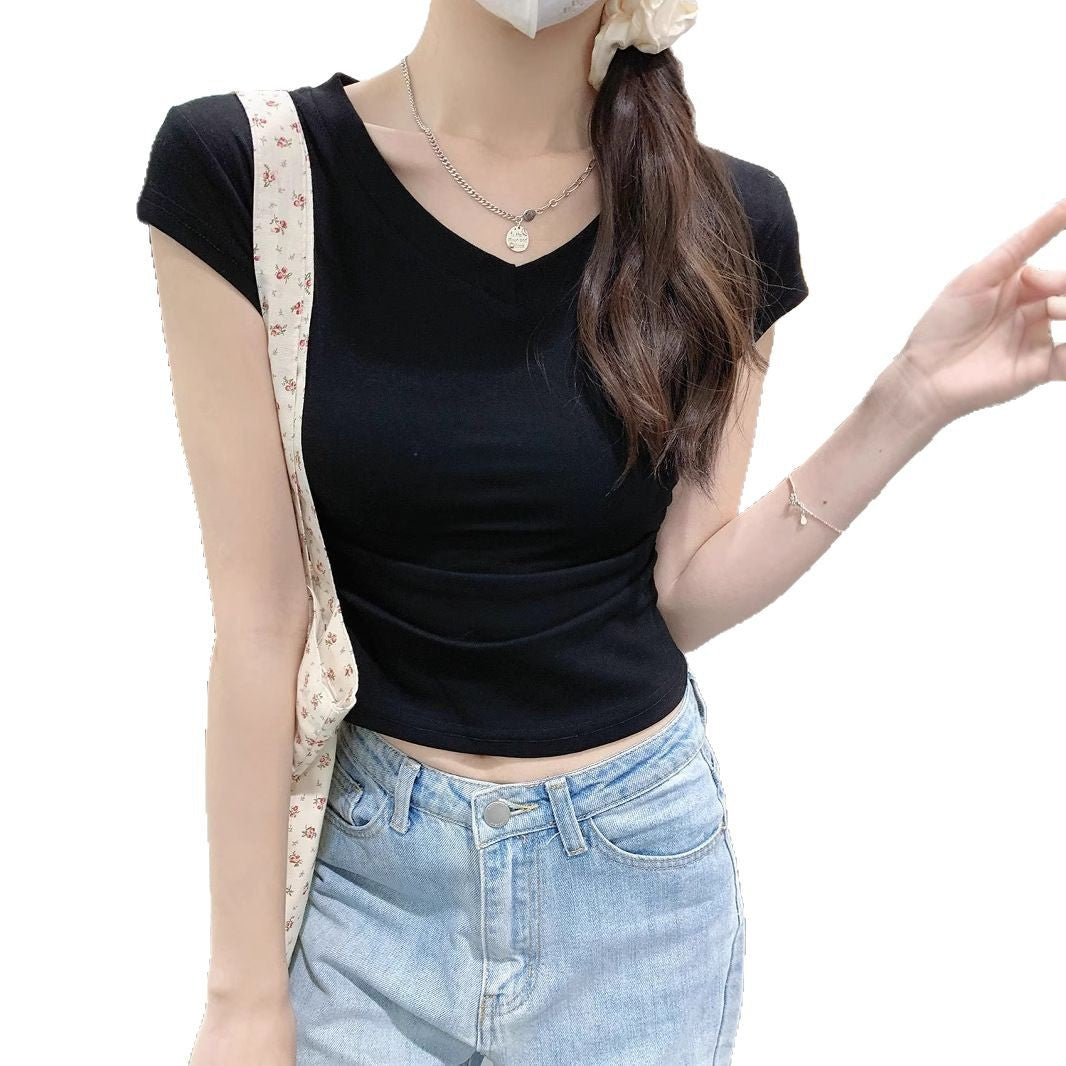 Damen T-Shirt V-Ausschnitt Figurbetont Weiss