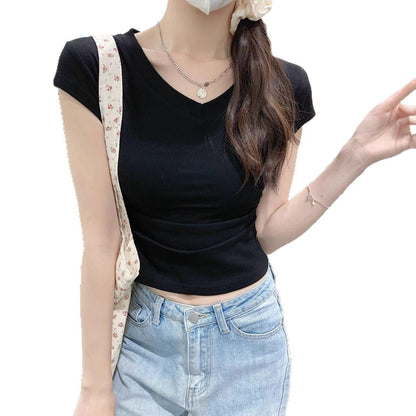 Damen T-Shirt V-Ausschnitt Figurbetont Weiss