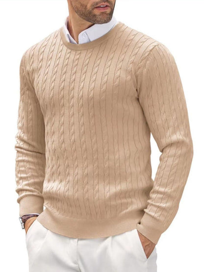 Herren Strickpullover Slim Fit Zopfstrick Komfortable Baumwolle Grau