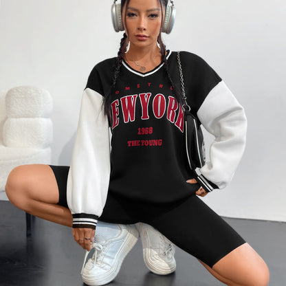 Damen Sweatshirt V-Ausschnitt Sportlich Grau Eveloria