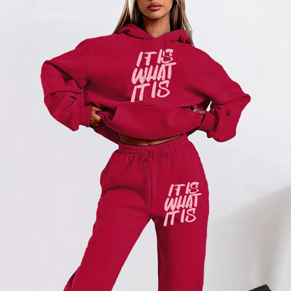 Damen Hoodie Jogginghose Set mit Schriftzug Grau