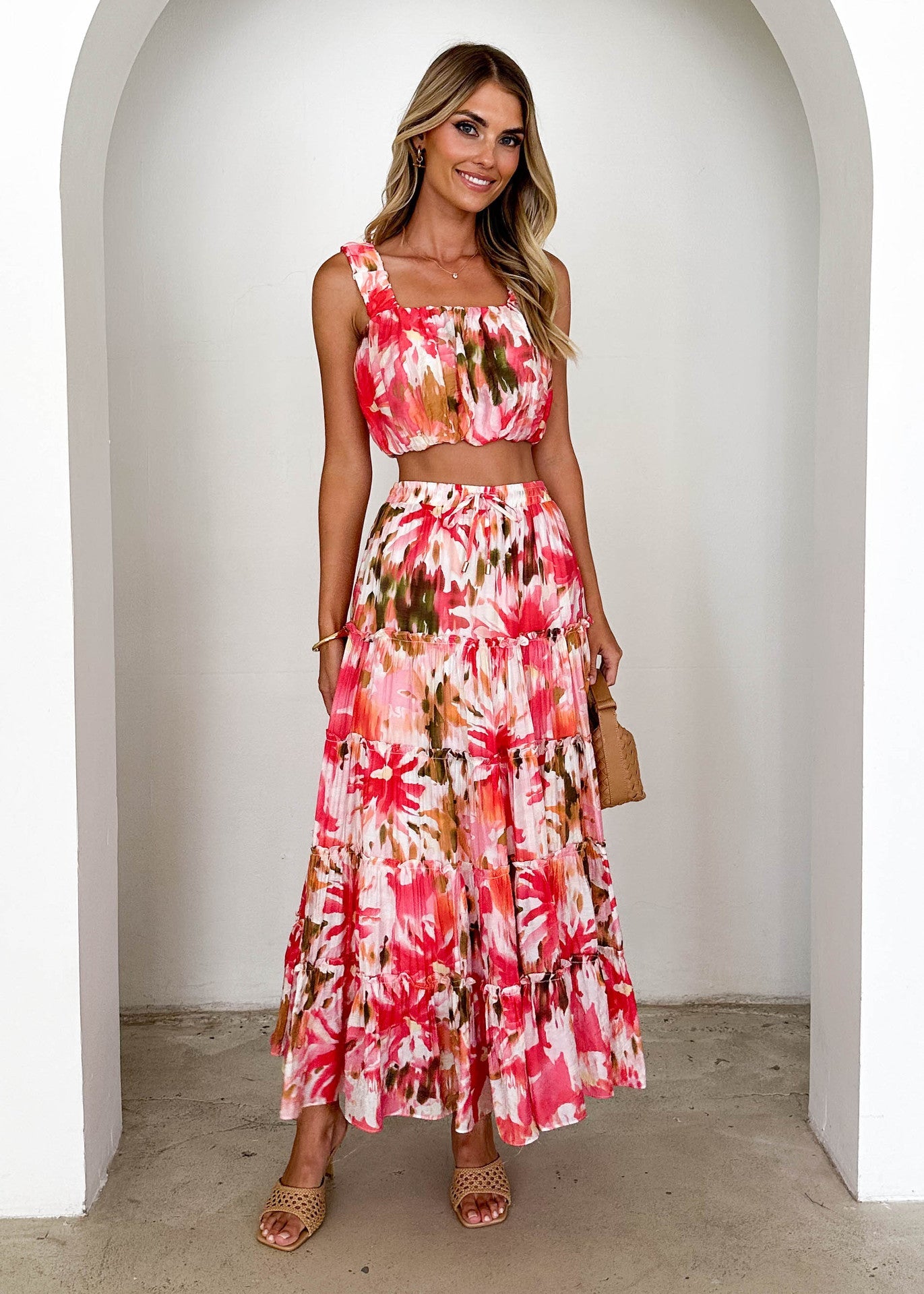 Damen Maxikleid Luftig Voluminöser Rock Eveloria