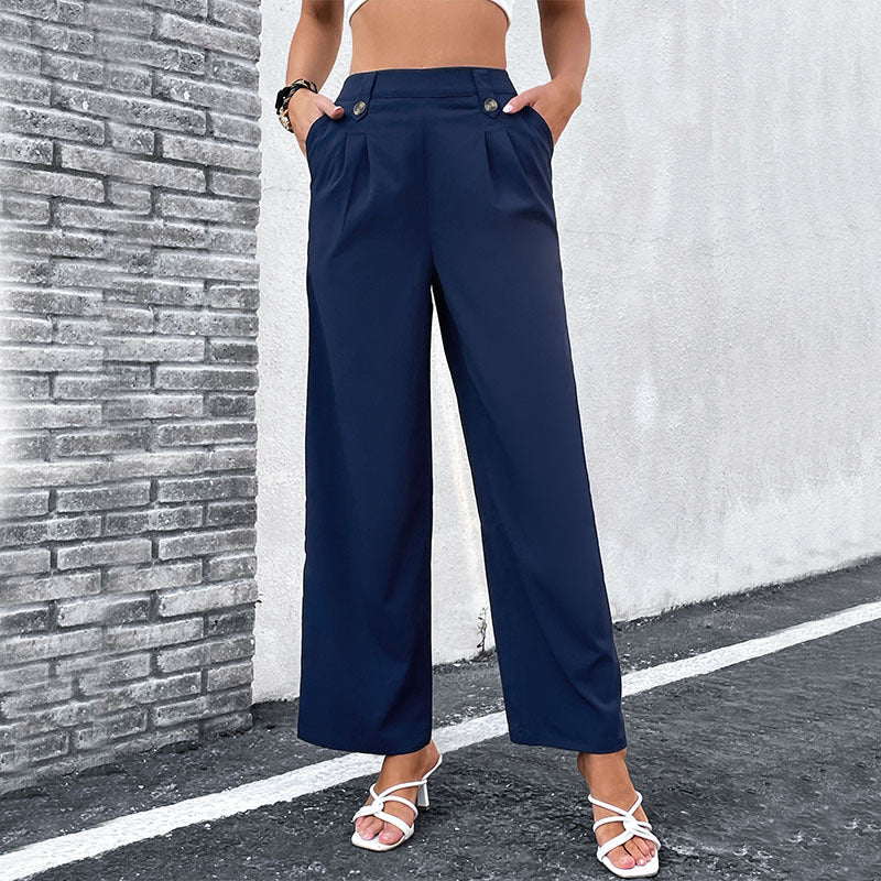 Damenweite Hose Hohe Taille Knopfdetails Eveloria