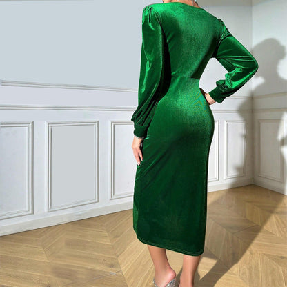 Damen Maxikleid V-Ausschnitt Elegantes Drapierungsdetail Eveloria