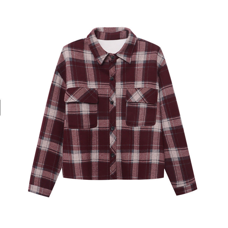 Damen Karojacke Lässig 2 Taschen Dekorative Knöpfe Eveloria