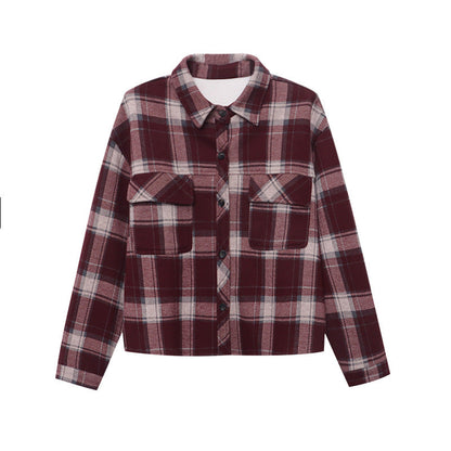 Damen Karojacke Lässig 2 Taschen Dekorative Knöpfe Eveloria