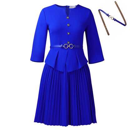 Damen Plissee-Kleid mit Taillenbluse und modischem Gürtel