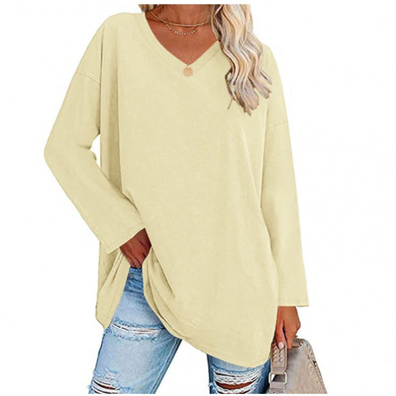 Damen Sweatshirt V-Ausschnitt Langärmlig Asymmetrisch Grau Eveloria