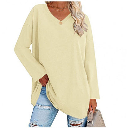 Damen Sweatshirt V-Ausschnitt Langärmlig Asymmetrisch Grau Eveloria