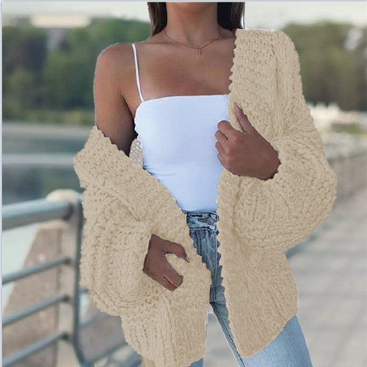 Damen Grobstrick-Cardigan Oversized Lässig Beige