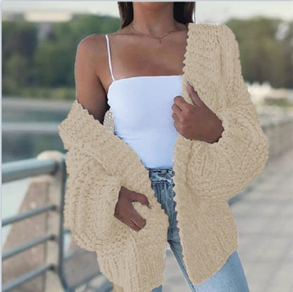 Damen Grobstrick-Cardigan Oversized Lässig Beige