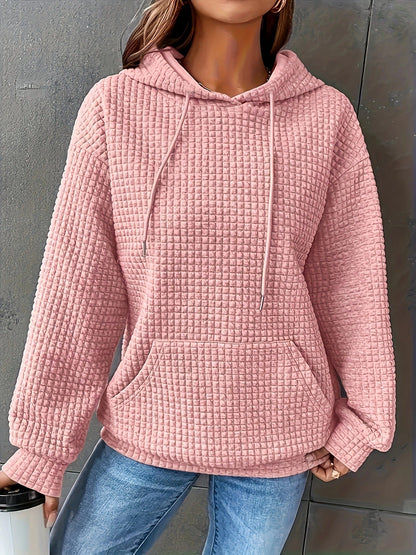 Damen Kapuzenpullover Strukturiertes Waffelmuster Mit Taschen