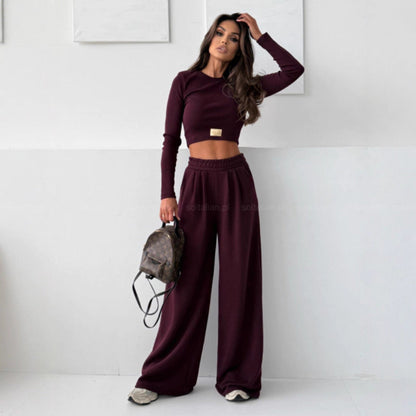Damen Bequemes Set Cropped Oberteil Weite Jogginghose - Eveloria