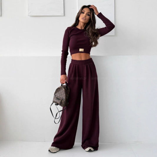 Damen Bequemes Set Cropped Oberteil Weite Jogginghose - Eveloria