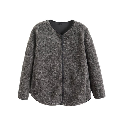 Damen Kuscheljacke Weich Velour mit Knöpfen Beige