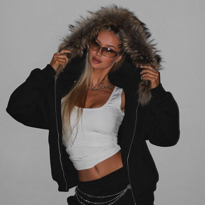 Damen Oversize-Jacke Lässig Reißverschluss Praktische Taschen