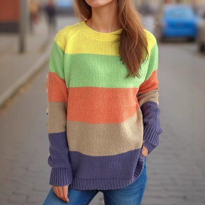 Damen Strickpullover Gestreift Bunt Lässig