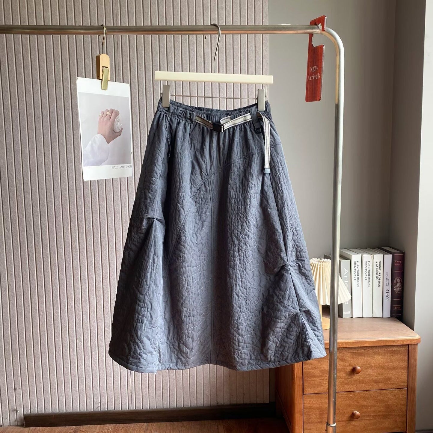 Damen Midirock Gummizug Seitentaschen Eveloria