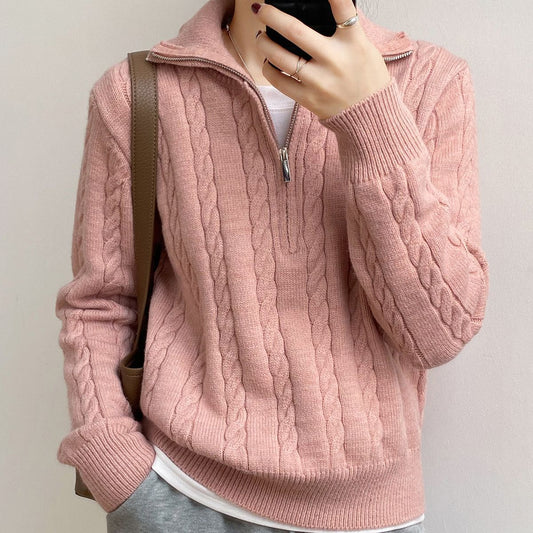 Damen Strickpullover Zopfdesign Stehkragen Eveloria - Eveloria