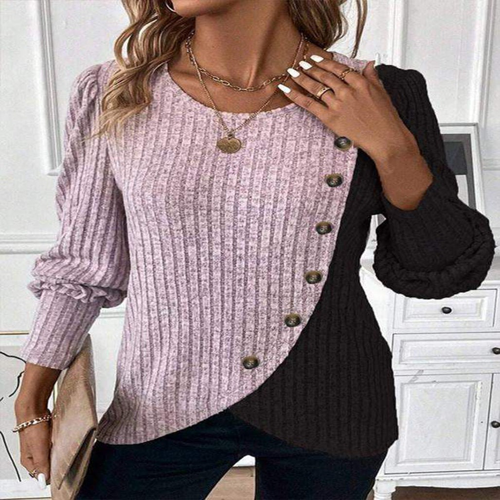 Damen Pullover Asymmetrisch Knopfdetails Eveloria - Eveloria