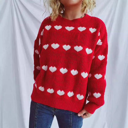 Damen Pullover Romantisches Herzmuster Kuschelfleece