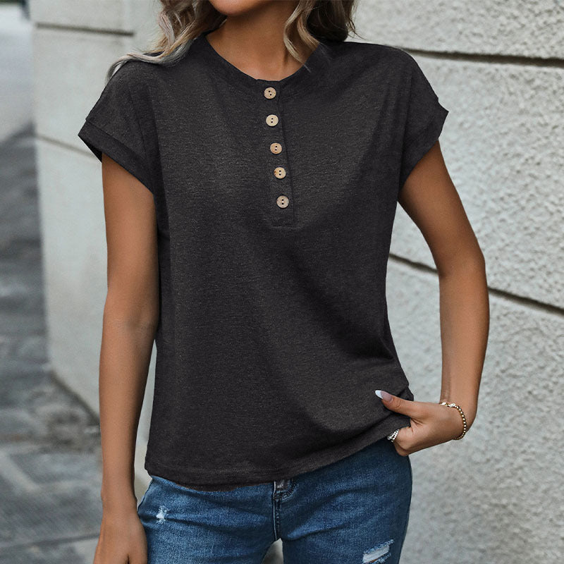 Damen T-Shirt mit Knopfleiste Lässiger Schnitt Eveloria