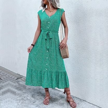 Eveloria Damen Midi-Kleid Rüschen Knopfdesign