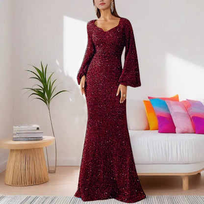 Damen Abendkleid Paillettenbesatz Elegantes Silhouette