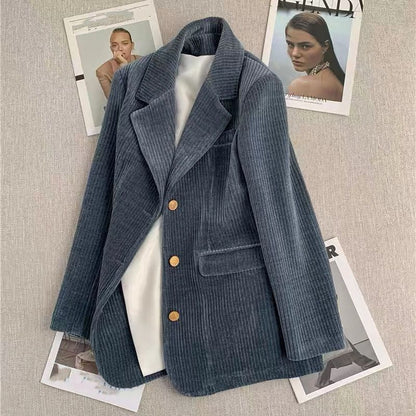 Damen Cord-Blazer Elegant Hochwertig Braun